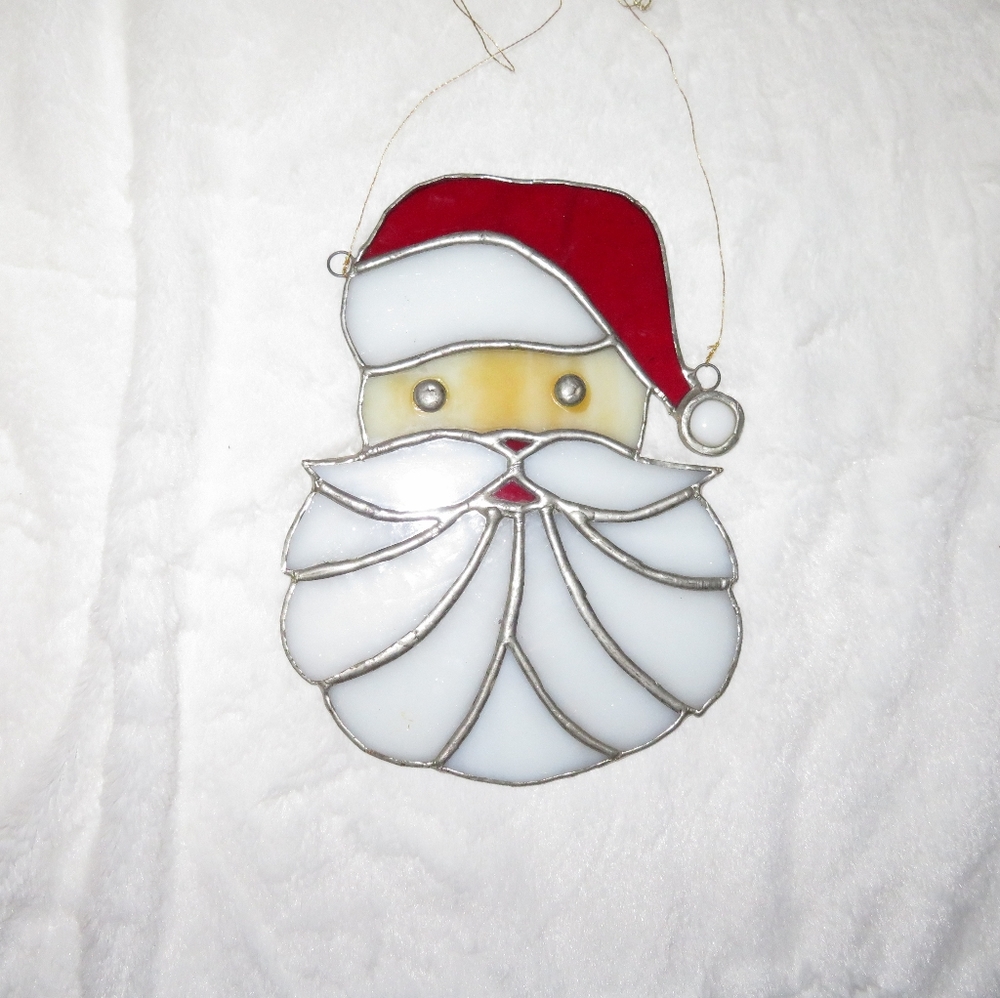 Vintage Lead & Stained Glass Santa Face